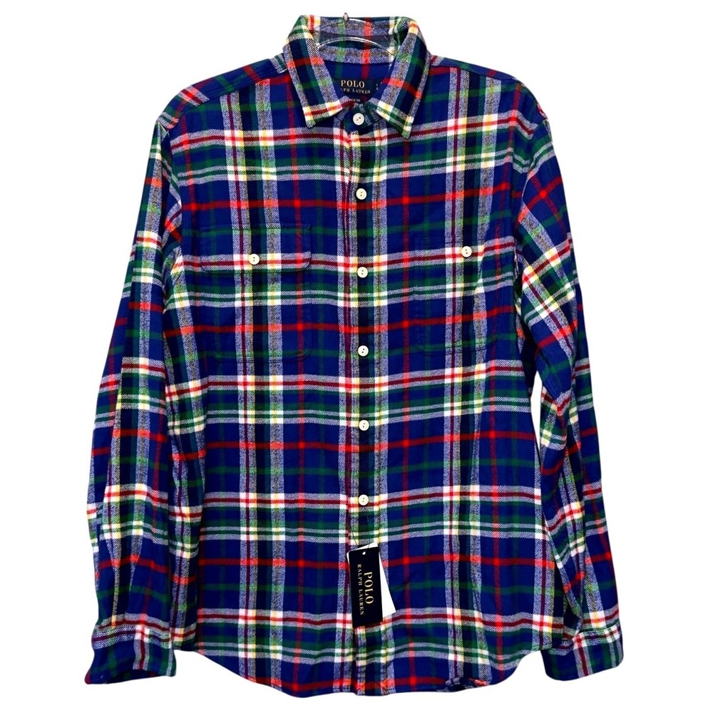 Polo Ralph Lauren Mens XL Blue‎ Plaid Flannel Long Sleeve Shirt NWT